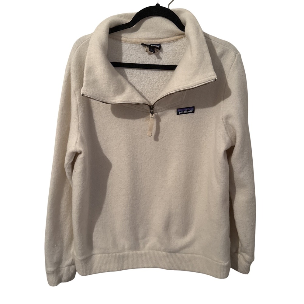 Patagonia Recycled Wool Cream Ivory Soft Warm Quarter Zip Women's Large Pullover - Picture 1 of 4